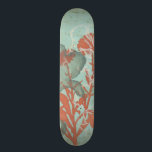 Silhouette of Red Flowers on Teal Background Skateboard<br><div class="desc">Three red flowers contrast against a teal background in this painting by Megan Meagher. A silhouette of another flower leans in from the left of the print. A simple piece with a lot going on. This would make nice gift for a friend or loved out who enjoys art!</div>