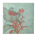 Silhouette of Red Flowers on Teal Background Tile<br><div class="desc">Three red flowers contrast against a teal background in this painting by Megan Meagher. A silhouette of another flower leans in from the left of the print. A simple piece with a lot going on. This would make nice gift for a friend or loved out who enjoys art!</div>