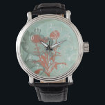 Silhouette of Red Flowers on Teal Background Watch<br><div class="desc">Three red flowers contrast against a teal background in this painting by Megan Meagher. A silhouette of another flower leans in from the left of the print. A simple piece with a lot going on. This would make nice gift for a friend or loved out who enjoys art!</div>