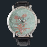 Silhouette of Red Flowers on Teal Background Watch<br><div class="desc">Three red flowers contrast against a teal background in this painting by Megan Meagher. A silhouette of another flower leans in from the left of the print. A simple piece with a lot going on. This would make nice gift for a friend or loved out who enjoys art!</div>