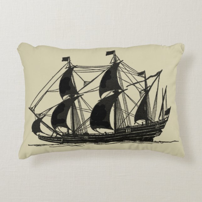 Silhouette of Ship with Billowing Sails Accent Pillow (Front)