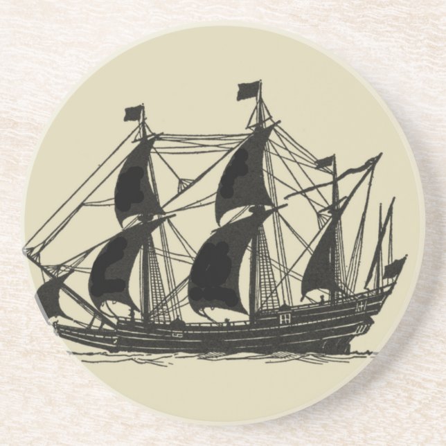 Silhouette of Ship with Billowing Sails Coaster (Front)