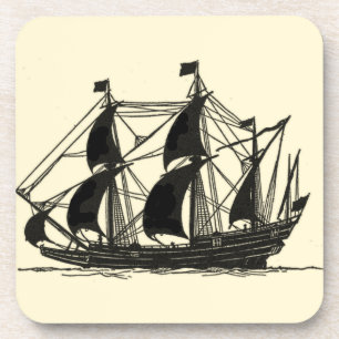 Silhouette of Ship with Billowing Sails Coaster