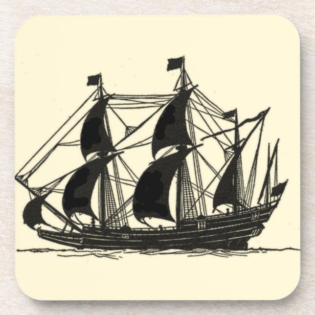 Silhouette of Ship with Billowing Sails Coaster (Front)