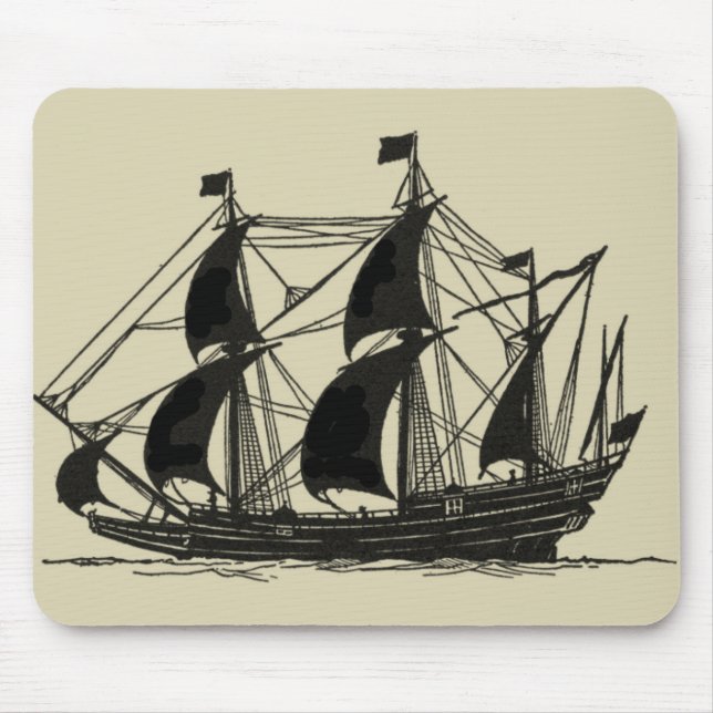Silhouette of Ship with Billowing Sails Mouse Pad (Front)