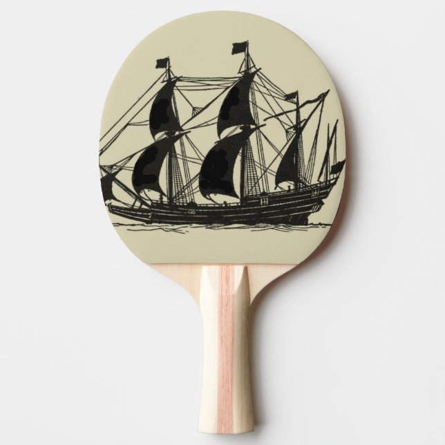 Silhouette of Ship with Billowing Sails Ping Pong Paddle (Front)