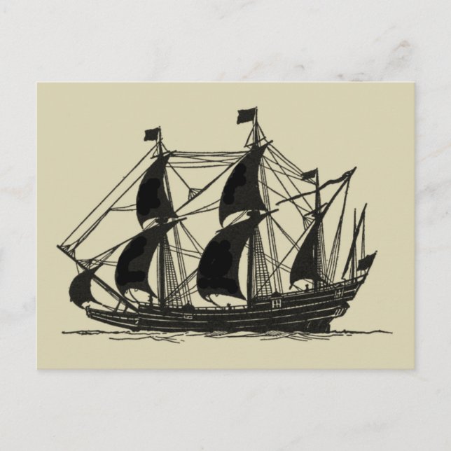 Silhouette of Ship with Billowing Sails Postcard (Front)