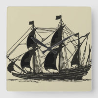 Silhouette of Ship with Billowing Sails