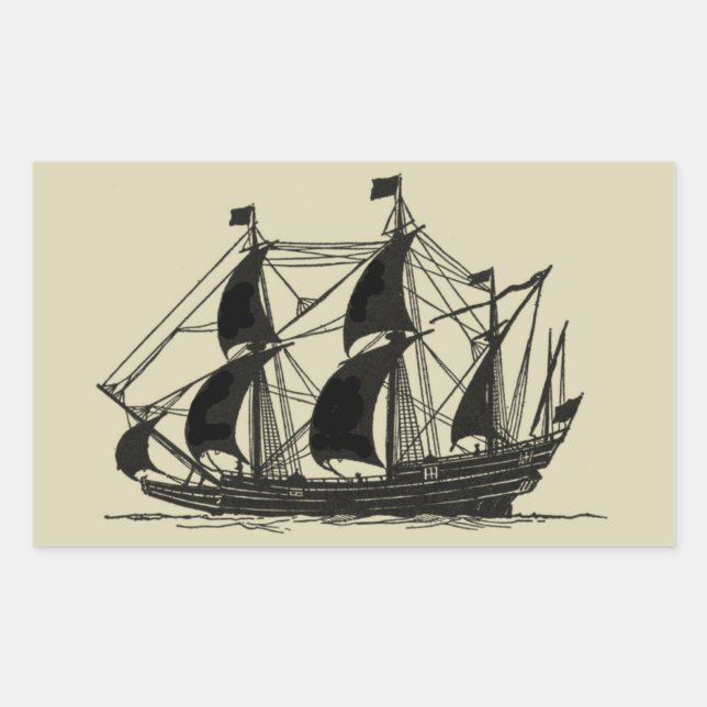 Silhouette of Ship with Billowing Sails Sticker (Front)