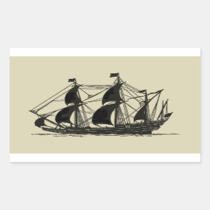 Silhouette of Ship with Billowing Sails Sticker
