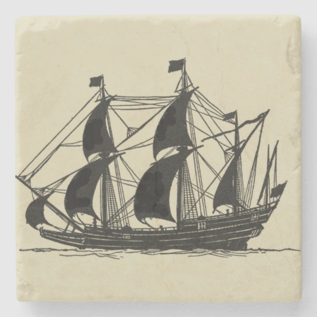 Silhouette of Ship with Billowing Sails Stone Coaster (Front)