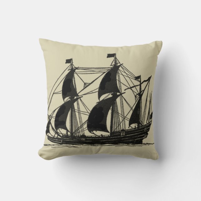 Silhouette of Ship with Billowing Sails Throw Pillow (Front)