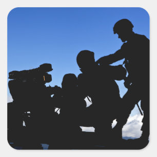 Silhouette of soldiers square sticker
