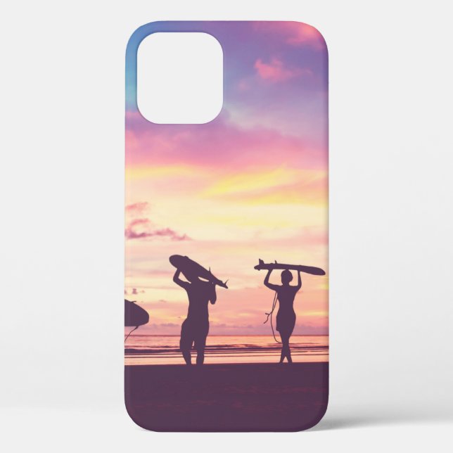 Silhouette Of surfer people carrying their surfboa Case-Mate iPhone Case (Back)