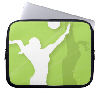 Silhouette of two women playing volleyball laptop sleeve