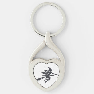 Silhouette of witch - Choose background colour Keychain