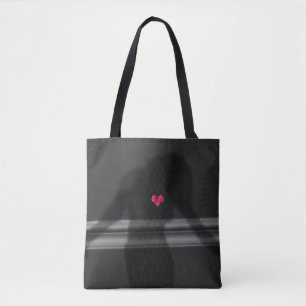 Silhouette of Woman, Flower Hearth & Love Text Tote Bag