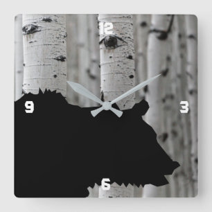 Silhouette Ours Noir Aspen Arbre Arbre Mur Horloge
