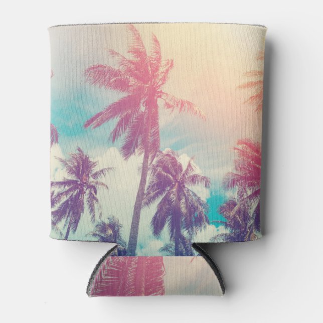 Silhouette palm trees, sunset abstract. can cooler (Front)