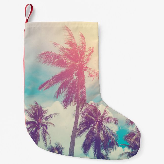 Silhouette palm trees, sunset abstract. small christmas stocking (Front)