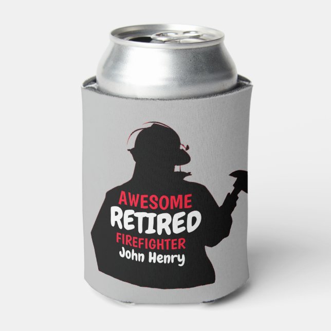 Silhouette Personalized Retired Firefighter Can Cooler (Can Front)