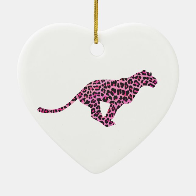 Silhouette Pink and Black Leopard Ceramic Ornament (Back)