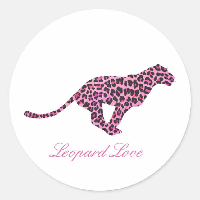 Silhouette Pink and Black Leopard Classic Round Sticker (Front)