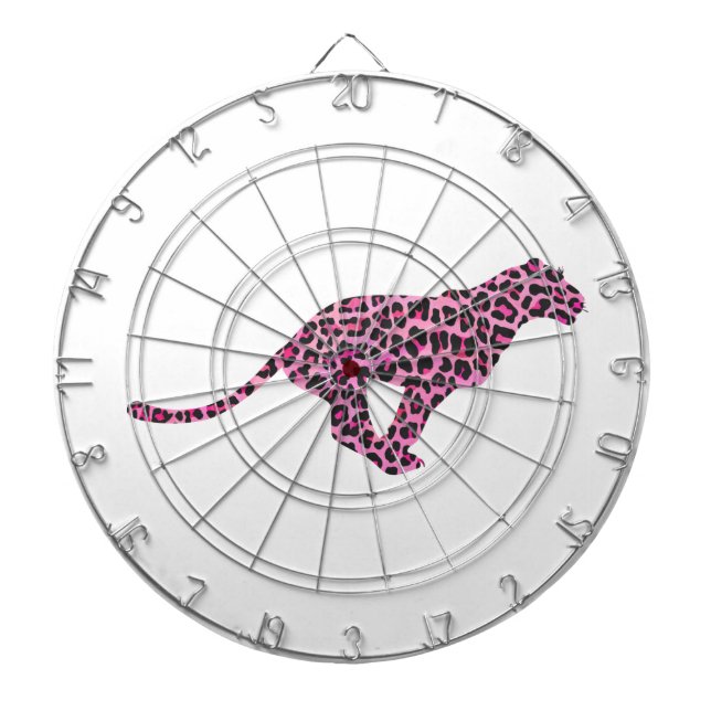 Silhouette Pink and Black Leopard Dartboard (Front)