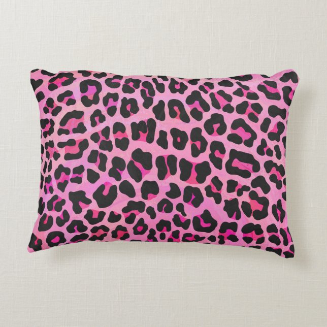 Silhouette Pink and Black Leopard Decorative Pillow (Back)