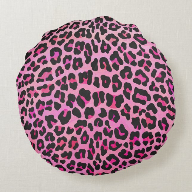 Silhouette Pink and Black Leopard Round Pillow (Back)