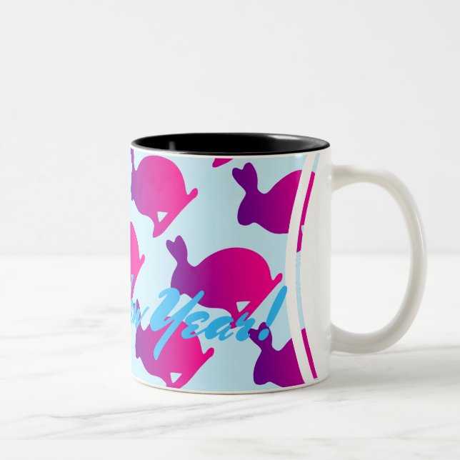  Silhouette Rabbit Chinese Year Zodiac Birthday M  Two-Tone Coffee Mug (Right)