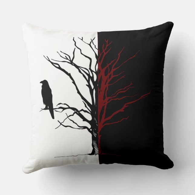Silhouette Reversible Black Bird Raven Throw Pillow (Back)