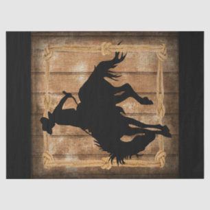 Silhouette Rodeo Cowboy on Bucking Bronco Horse Tissue Paper