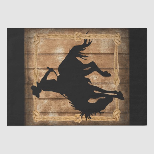 Silhouette Rodeo Cowboy on Bucking Bronco Horse Tissue Paper (Front)