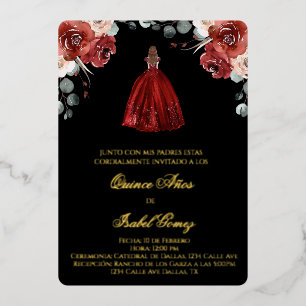 Silhouette rouge quinceañera invitation foil invit