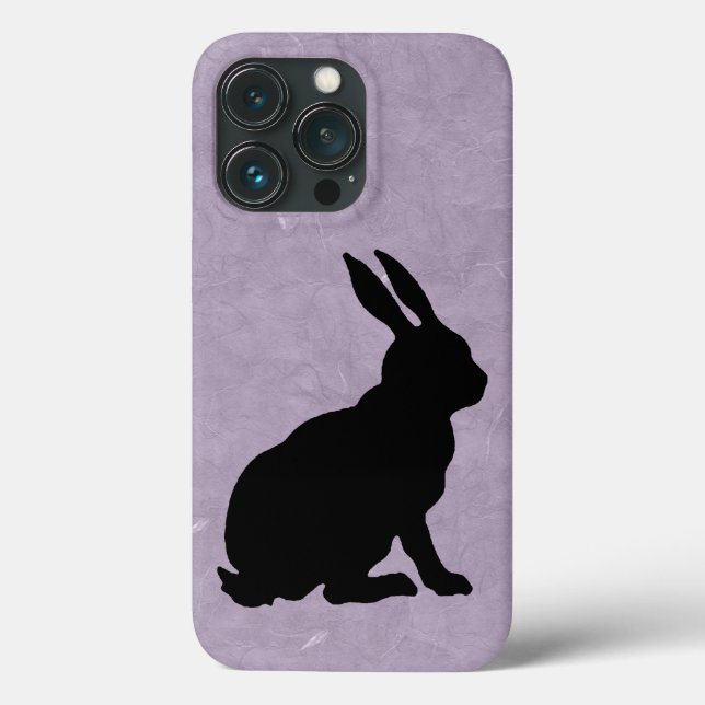 Silhouette Sitting Black Rabbit on Marbled Purple Case-Mate iPhone Case (Back)