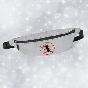 Silhouette Sitting Cat Gold Star Pentagramme rouge