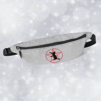 Silhouette Sitting Cat Gold Star Red Pentagram Fanny Pack