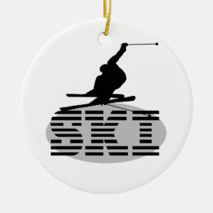 Silhouette Ski T-shirts and Gifts Ceramic Ornament