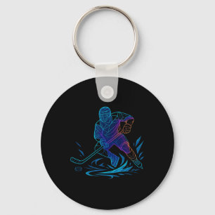 Silhouette Sports Puck Athlete Action Art Hockey P Keychain