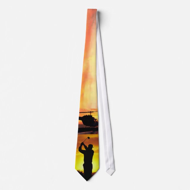 silhouette Sunset Helicopter Golf Tie (Front)