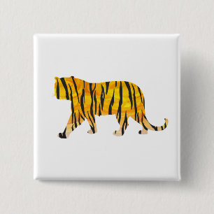 Silhouette Tiger Black and Orange 2 Inch Square Button