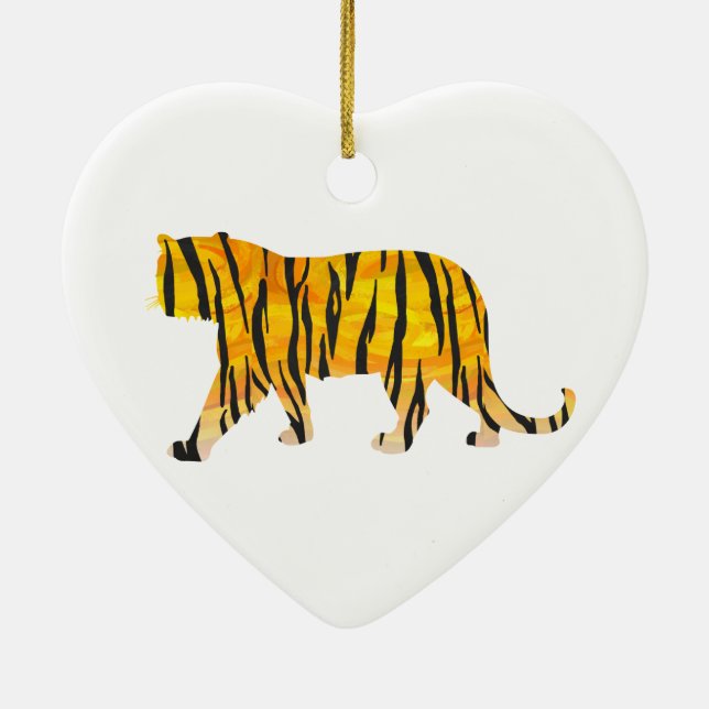 Silhouette Tiger Black and Orange Ceramic Ornament (Back)