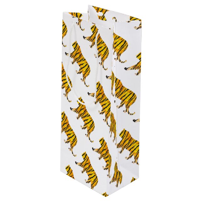 Silhouette Tiger Black and Orange Wine Gift Bag (Front Angled)