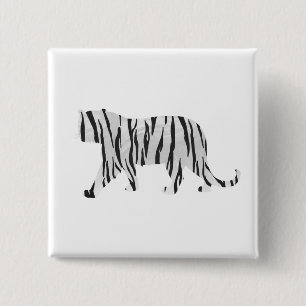 Silhouette Tiger Black and White 2 Inch Square Button