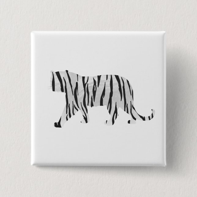 Silhouette Tiger Black and White 2 Inch Square Button (Front)