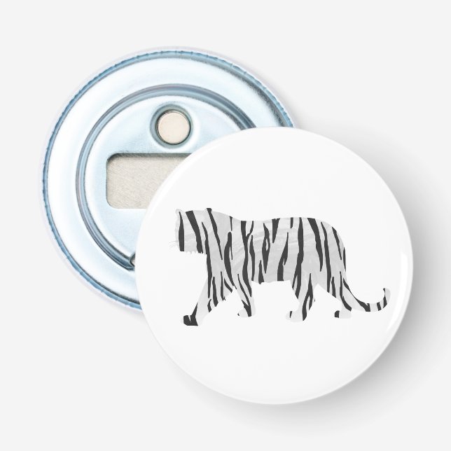 Silhouette Tiger Black and White Bottle Opener (Front)