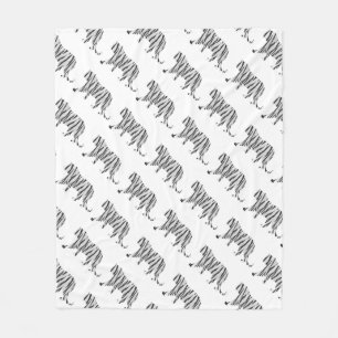 Silhouette Tiger Black and White Fleece Blanket