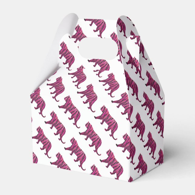 Silhouette Tiger Pink and Black Favor Box (Front Side)