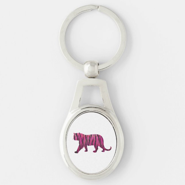Silhouette Tiger Pink and Black Keychain (Front)